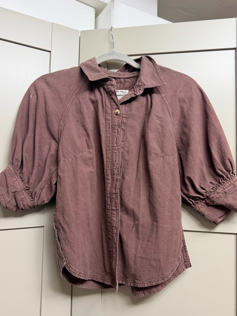 We The Free Washed Mauve Button-Front Short Sleeve Shirt